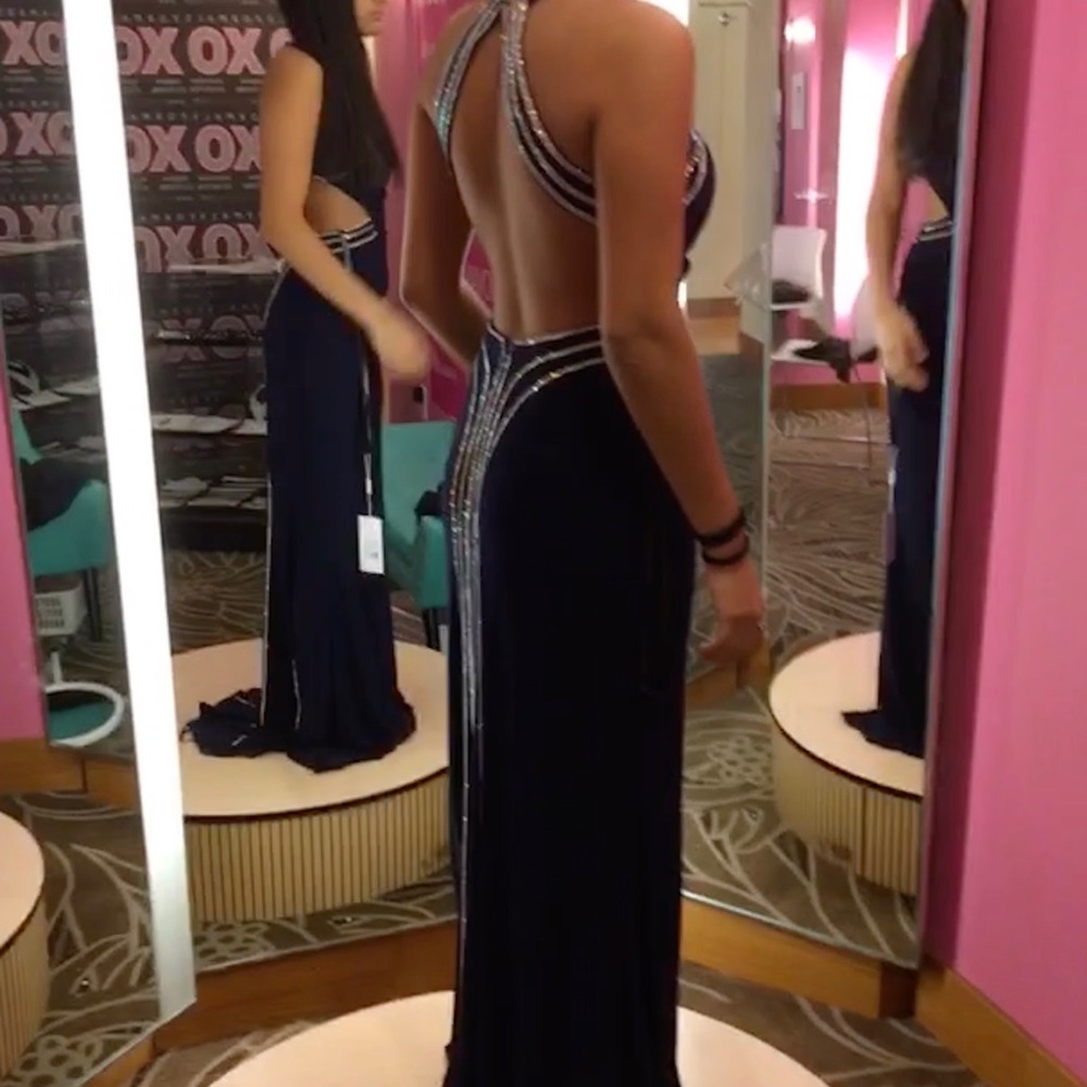 Navy Blue Backless Madison James Dress